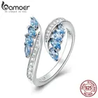 BAMOER Новая коллекция 925 стерлингового серебра в форме бабочки светильник голубые CZ кольца на палец для женщин Свадебные обручальные ювелирные изделия BSR005