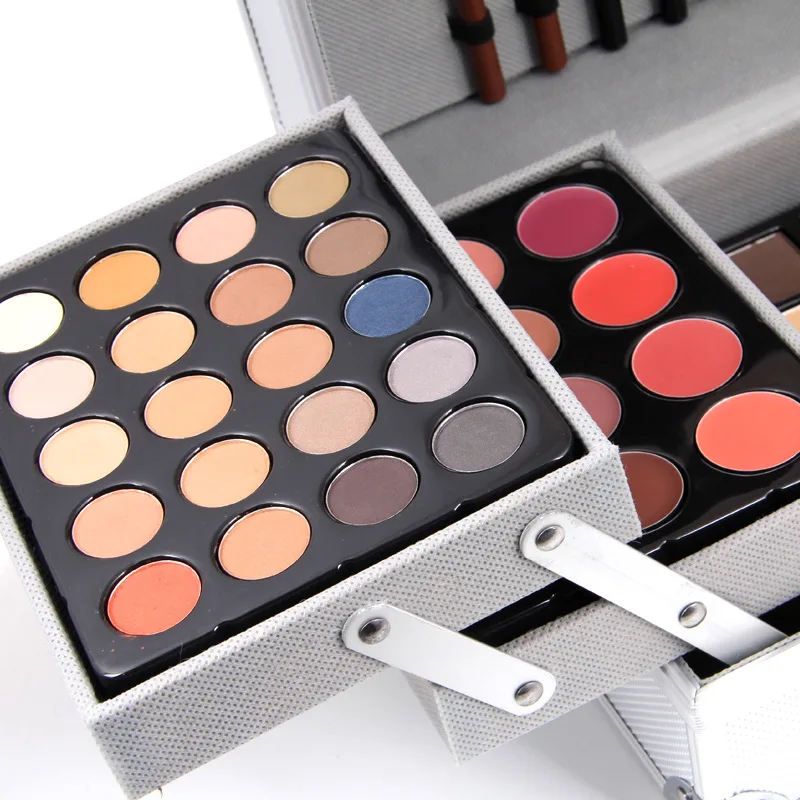 Набор для макияжа MISS ROSE профессиональная алюминиевая коробка с тенями век румян