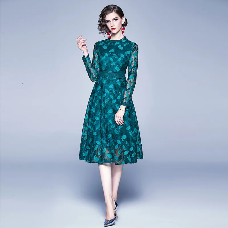 Подиумное платье 2019 женское кружевное с длинным рукавом и вышивкой в виде