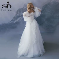 sodigne boho puffy wedding dress with detachable sleeves sweetheart tiered 3d flower bridal gowns tulle wedding party dress