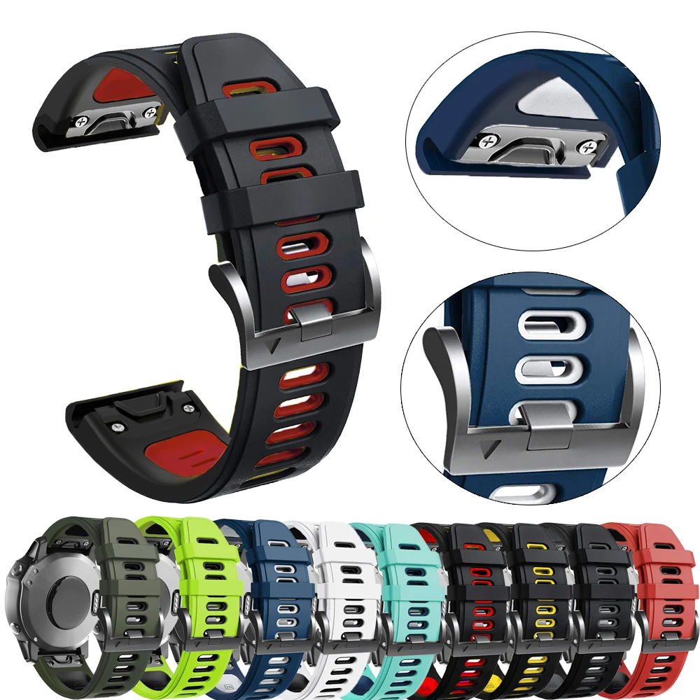 

26 22mm Sport Silicone Watchband Wrist Strap For Garmin Fenix 6X 6 Pro 5X 5 Plus 3HR 935 Easy Fit Quick Release Wristband Correa
