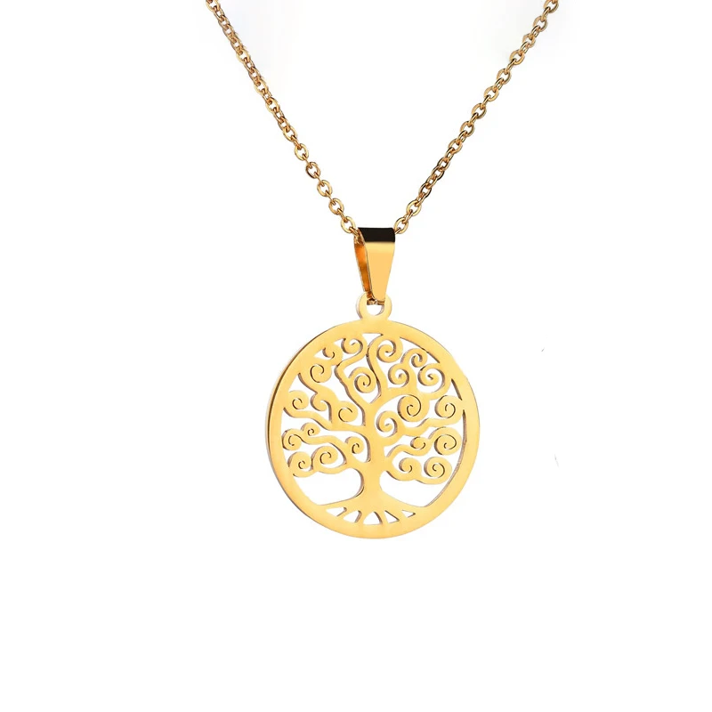 Style5 Gold ELSEMODE дерево жизни круглый кулон ожерелье 7 стилей нержавеющая сталь классическое ожерелье s для женщин девушка юбилей ювелирные изделия подарки - Окраска металла: Style5 Gold