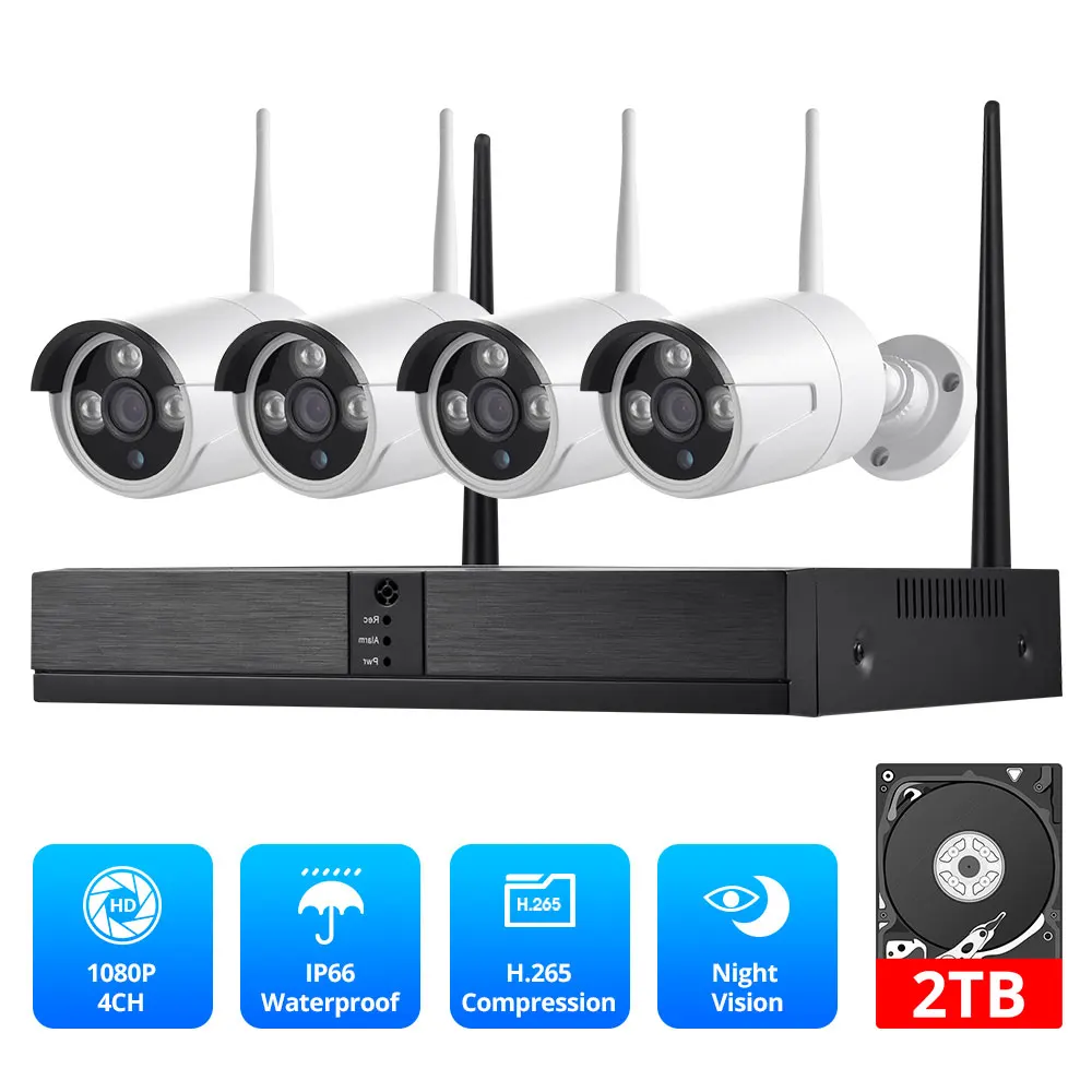 Fuers 4CH CCTV камера система безопасности комплект WIFI беспроводной NVR 1080P ИК ночного