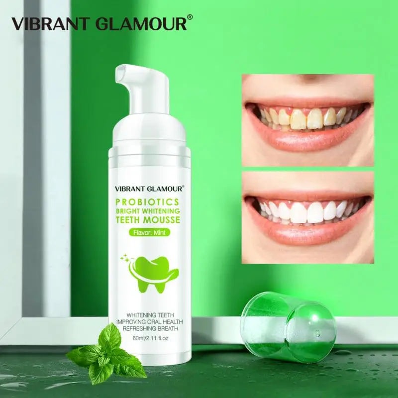 

Tooth Whitening Mousse Mint Toothpaste Remove Plaque Stains Oral Odor Bright Teeth Fresh Breath Oral Care Tool 60g QBMY