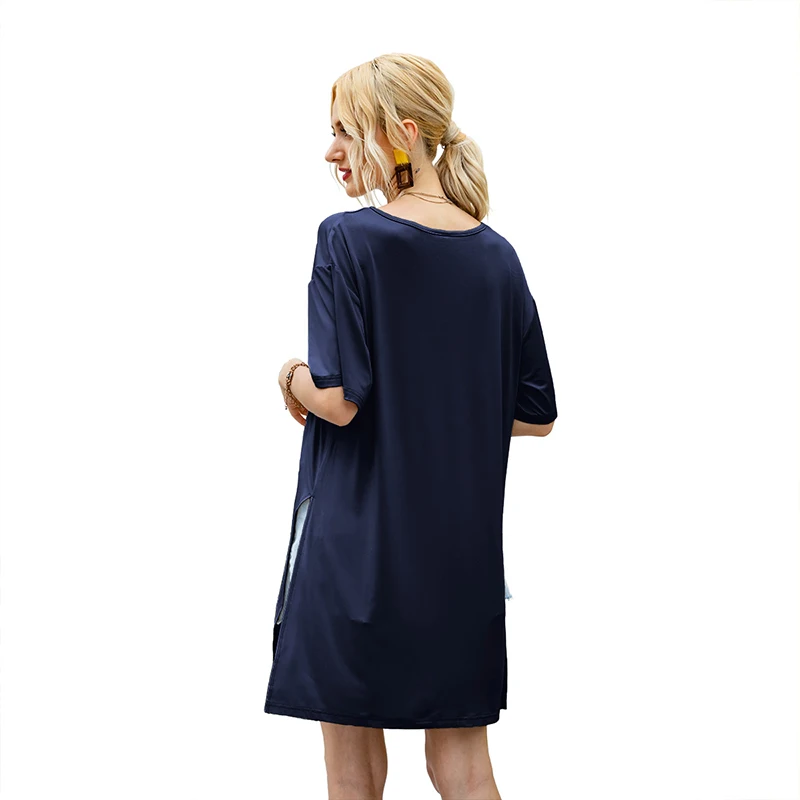 Женские повседневные длинные футболки CINESSD с круглым вырезом и коротким рукавом