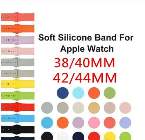 100 шт. силиконовый спортивный ремешок для Apple Watch 5 4 3 2 1 38 мм 42 Iwatch series 40 44