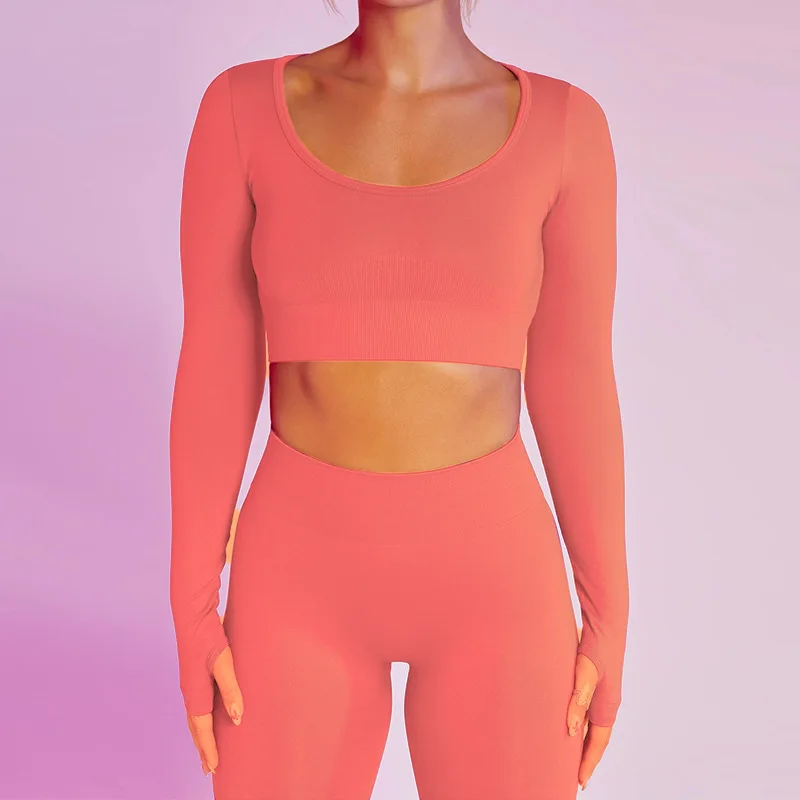 Women Seamless Yoga Set Quick Dry Gym Clothing Running Fitness Leggings Crop Top Sport Suit  Long Sleeve Tracksuit Active Wear