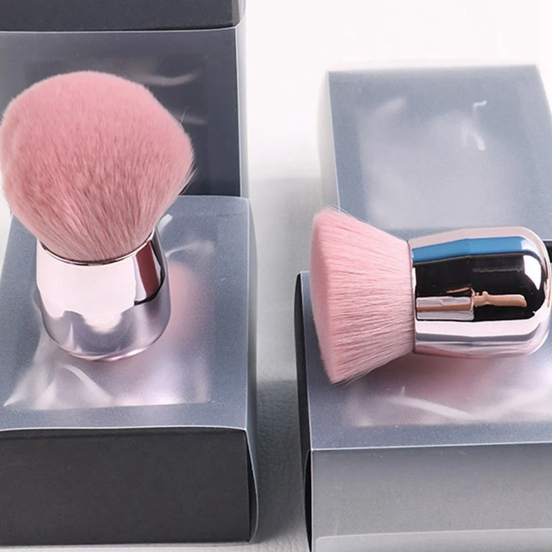 

2 Pcs Pink Hair Mushroom Powder Makeup Brush with Portable Short Handle Make Up Tool, Oblique Head & Round Head