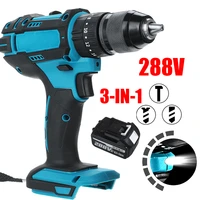 gisam cordless electric drill 288v battery impact drill 4000 rpm power tools electric screwdriver hammer drill for makita 18v
