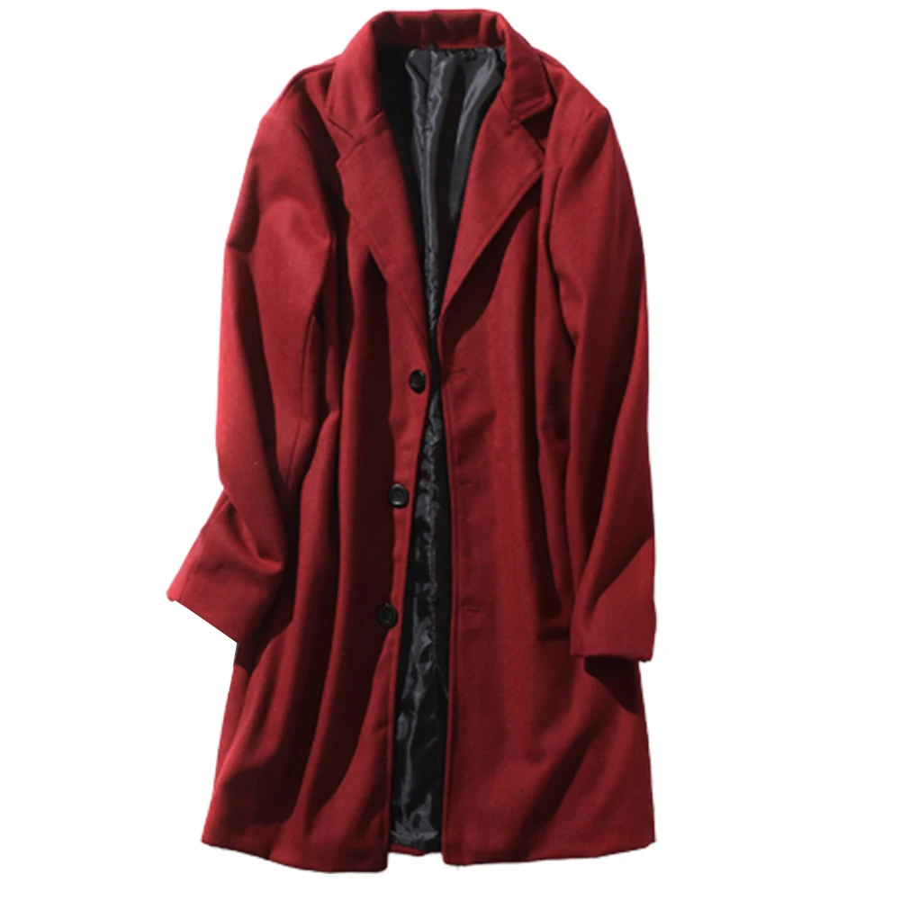 Мужское зимнее пальто с отложным воротником из смесовой шерсти однобортное