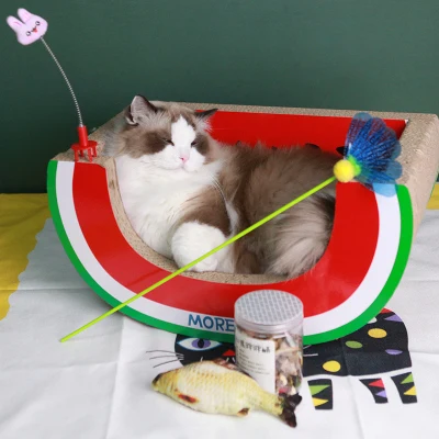 

Watermelon cat scratching board large claw device Cat toy sofa nest wear corrugated paper cat litter Cat scratch basin