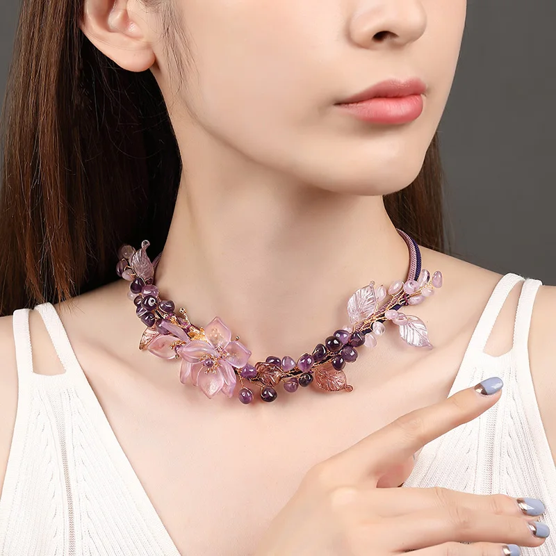 

Women Necklaces rope link chains with Crystal beads Choker Rose Pendant Necklace Girls Women's Beautiful Jewelry gifts