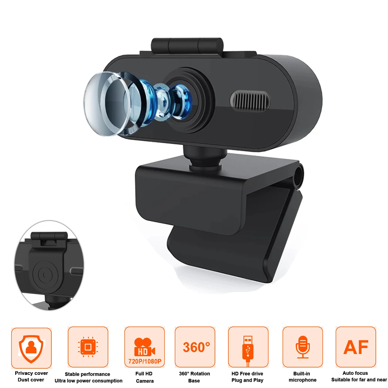 Электронная USB HD Компьютерная камера с поворотом на 360 градусов Встроенный