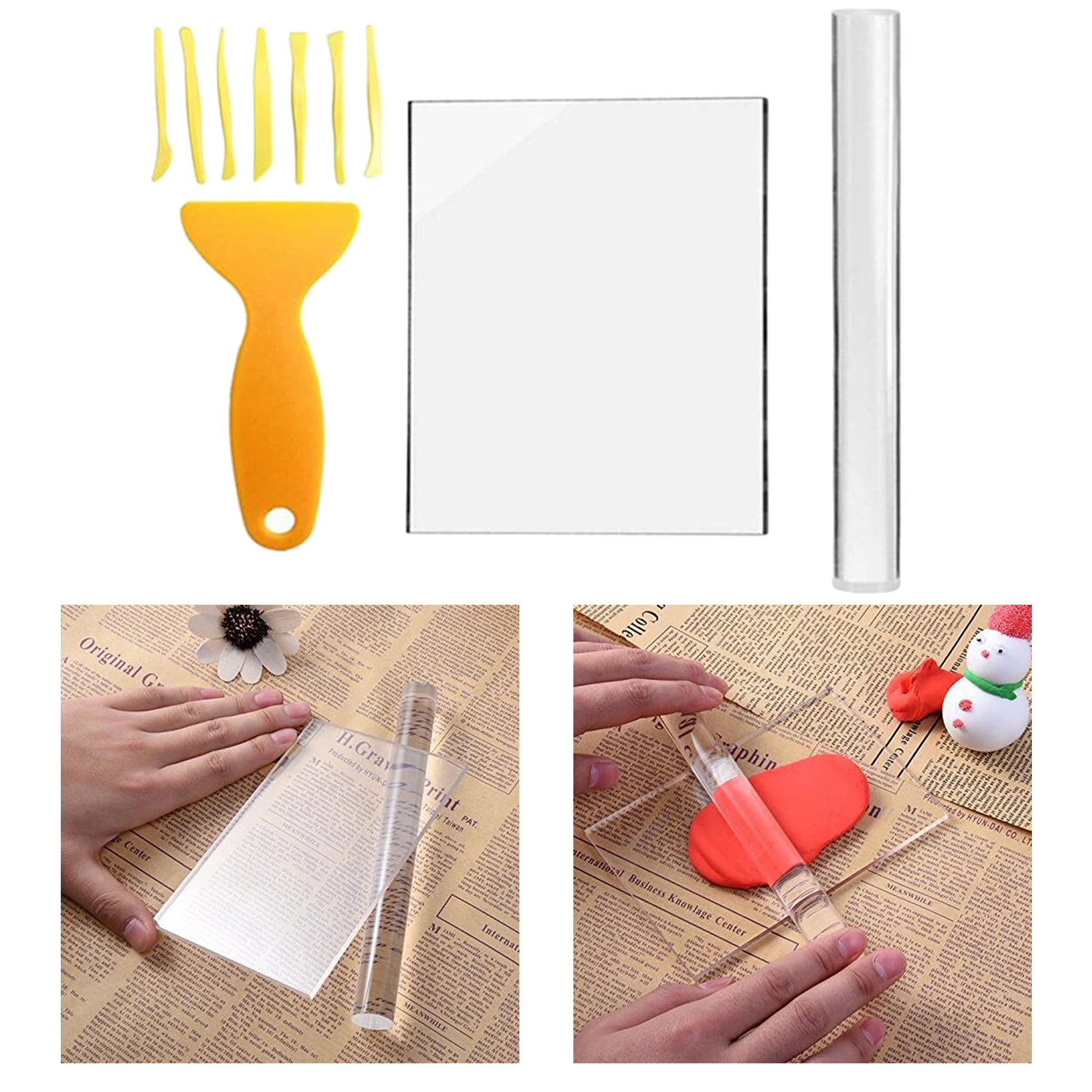 

10Pcs/Set Rubber Clay Tools Solid Acrylic Clay Rollers with Sheet Backing Board for Rubber Clay Making DIY