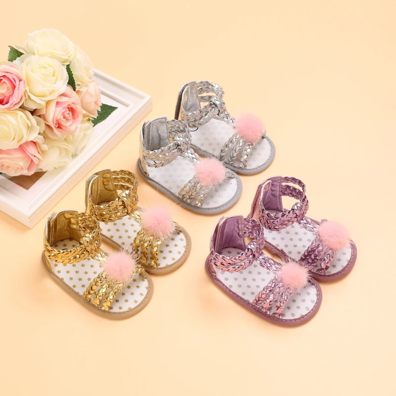 

Prewalker Summer Girl Baby Plush Ball Sparkly Sand Sandal 0-18 Months Newborn Baby Shoes Toddler Shoes