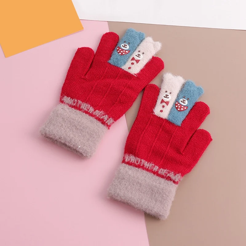 2019 милые зимние детские вязаные перчатки с медведем пятью пальцами новые теплые