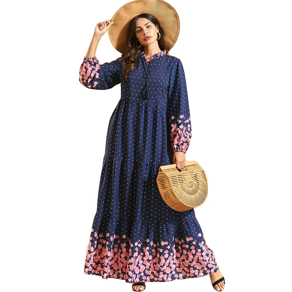 Мусульманское платье макси в богемном стиле Женский кафтан с цветочным принтом