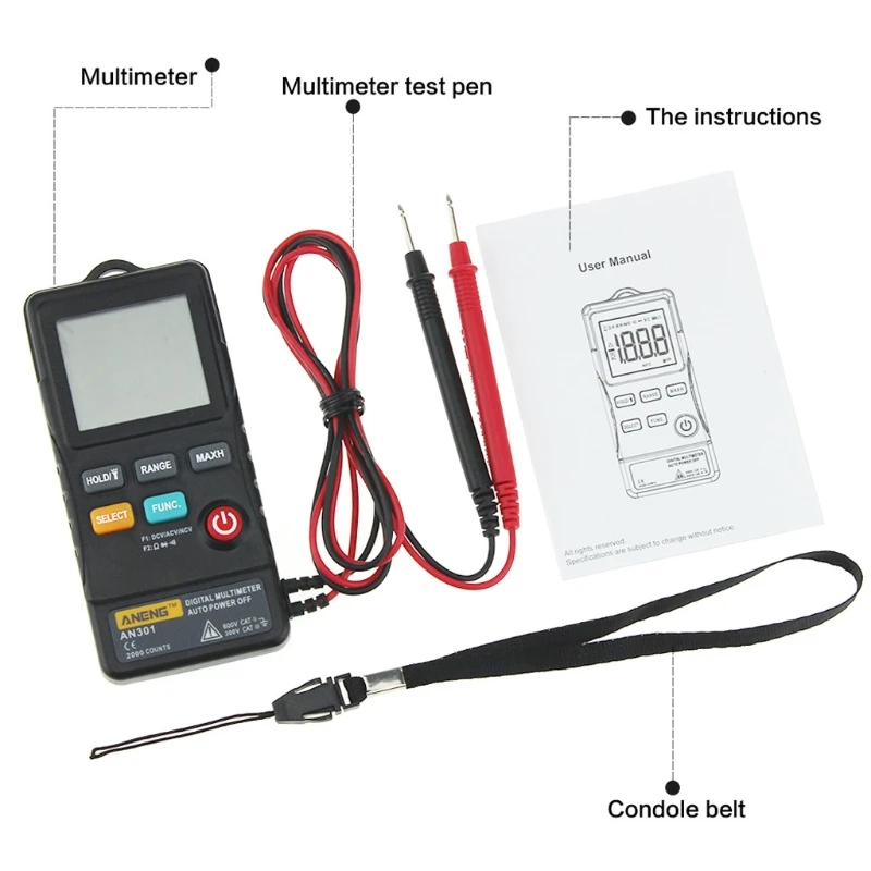 

AN301 Mini Digital Multimeter AC DC Voltmeter Voltage Resistance Meter with LED