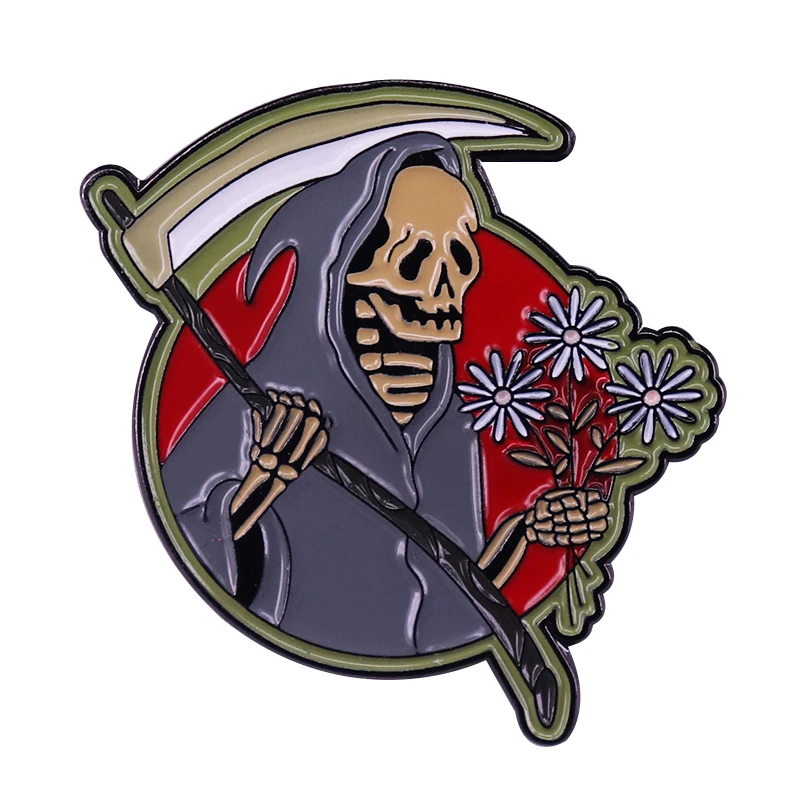 

Эмалированная заколка Grim Reaper прибыла, чтобы принять вас в новое приключение. Шутка на вас.