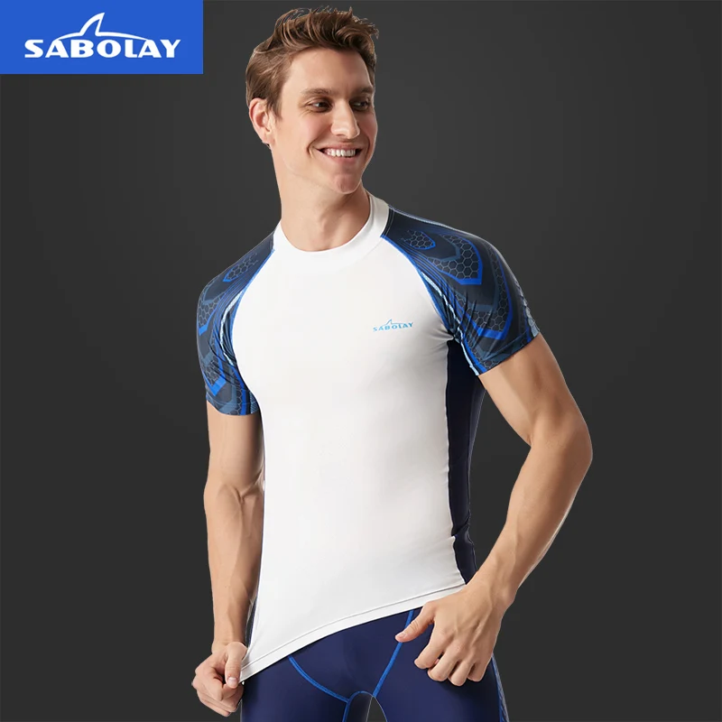 SABOLAY мужской купальник из лайкры с коротким рукавом защитой от УФ