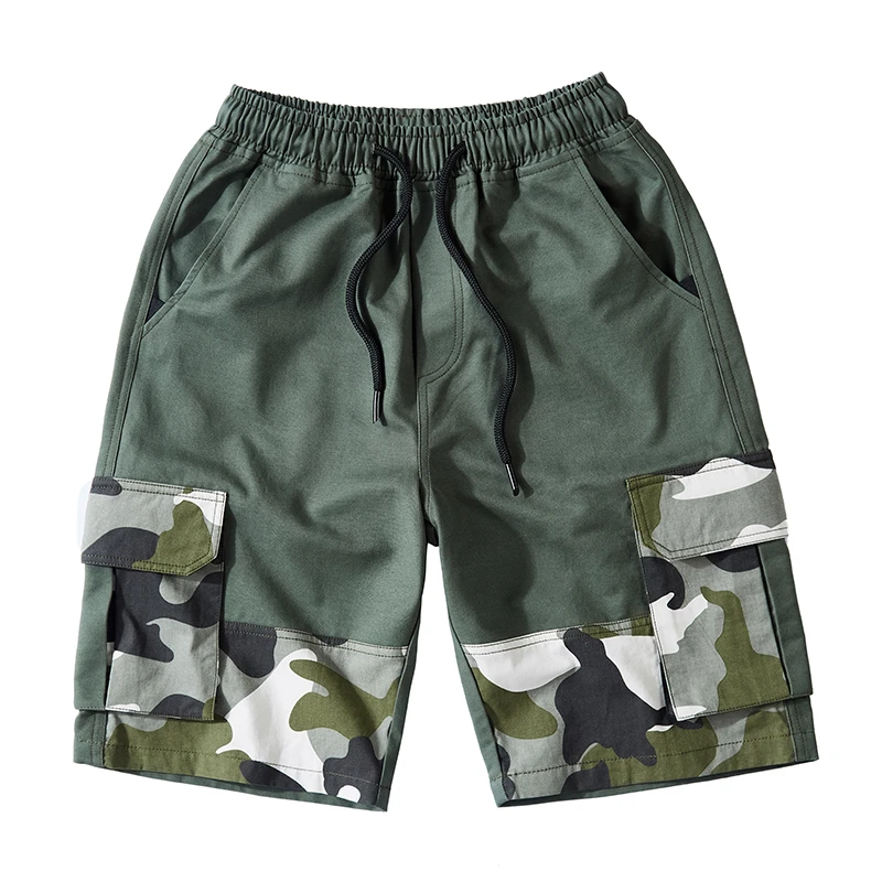 Мужские шорты в стиле пэчворк черные удобные повседневные с эластичным поясом и