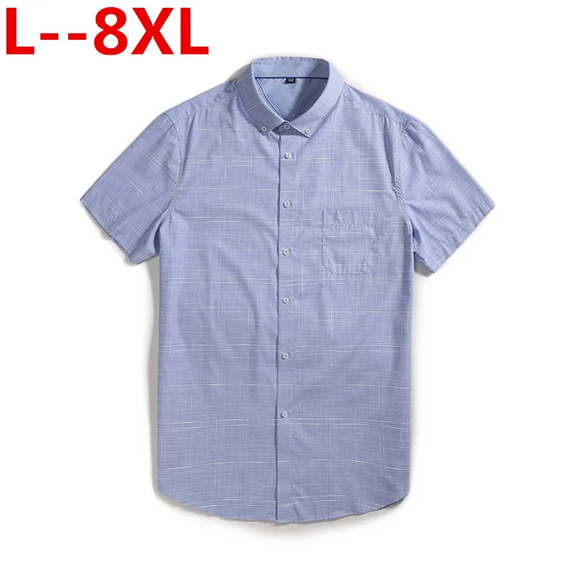 

Summer 8XL 2020 6XL 5XL turndown collar short sleeve oxford fabric soft print business men smart casual shirts with chest pocket