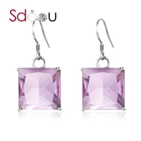 sdoou 925 sterling silve earrings for women pink crystal drop earrings big gemstone elegant wedding fine jewelry dropshipping
