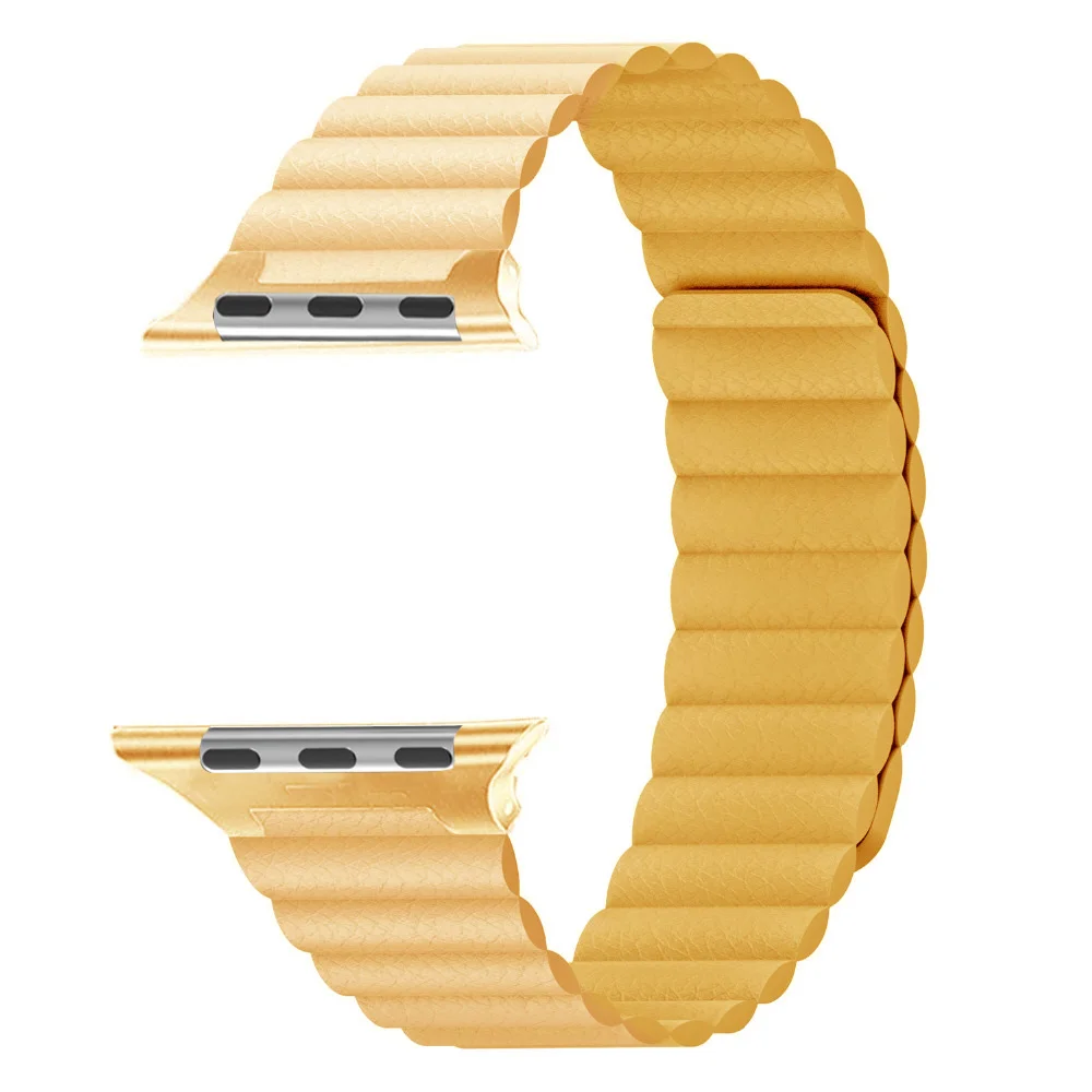 Meyer lemon Ремешок из натуральной кожи для Apple Watch 38 мм 40 мм 42 мм 44 мм ремешок для iwatch серии 4 3 2 1 Регулируемый магнитный браслет на запястье - Цвет ремешка: Meyer lemon