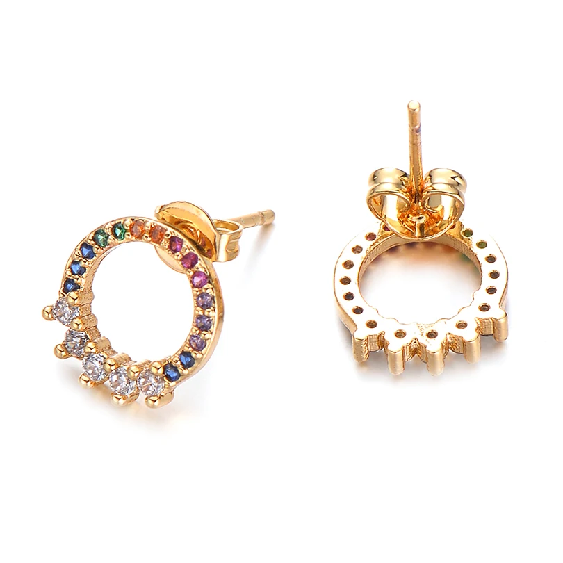 Женские серьги-гвоздики Pipitree простые круглые серьги с фианитами золотого цвета