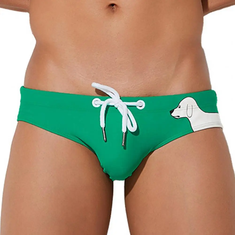 

Eye-catching Swim Trunks Animal Printed Drawstring Men Breathable Solid Color Easy Match Beach Shorts Easy Wearing for Beach
