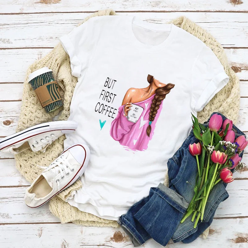 Женская модная летняя футболка с изображением кофе и любви 90s топы женская одежда