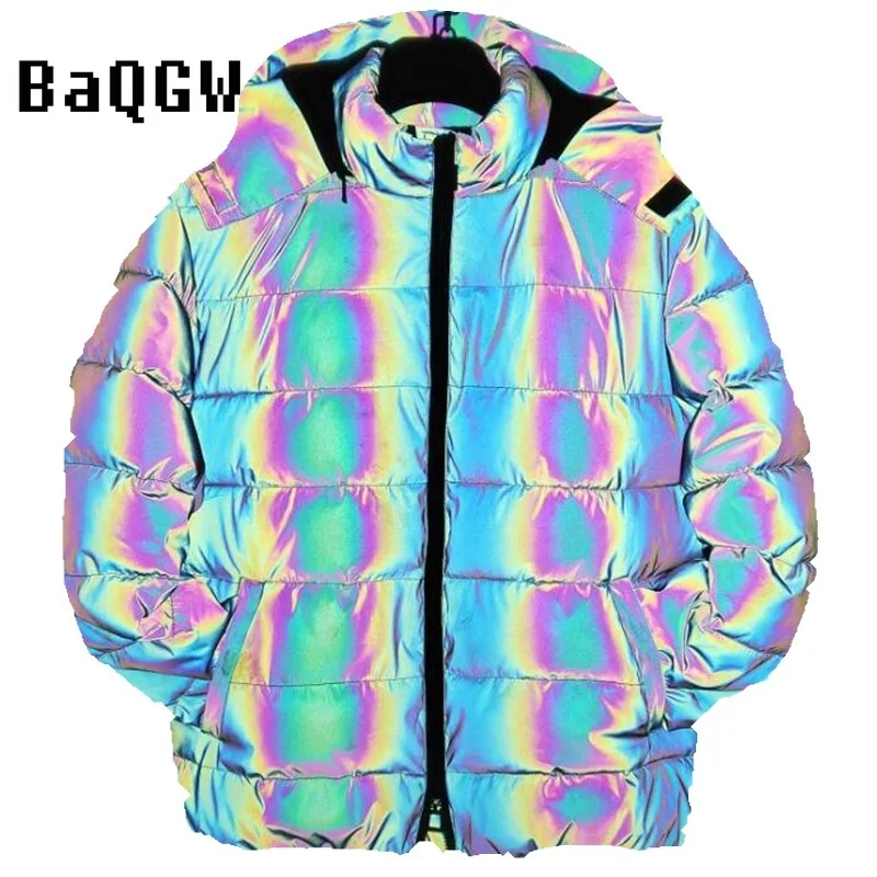 

Мужская зимняя отражающая куртка, однотонная модная уличная парка с длинным рукавом, капюшоном и карманами, на молнии