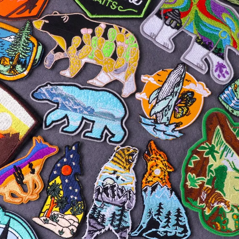 

Горная нашивка для одежды, термоклейкие нашивки «сделай сам», нашивка с вышивкой медведя, приключения, поездки, термоклейкие нашивки на оде...