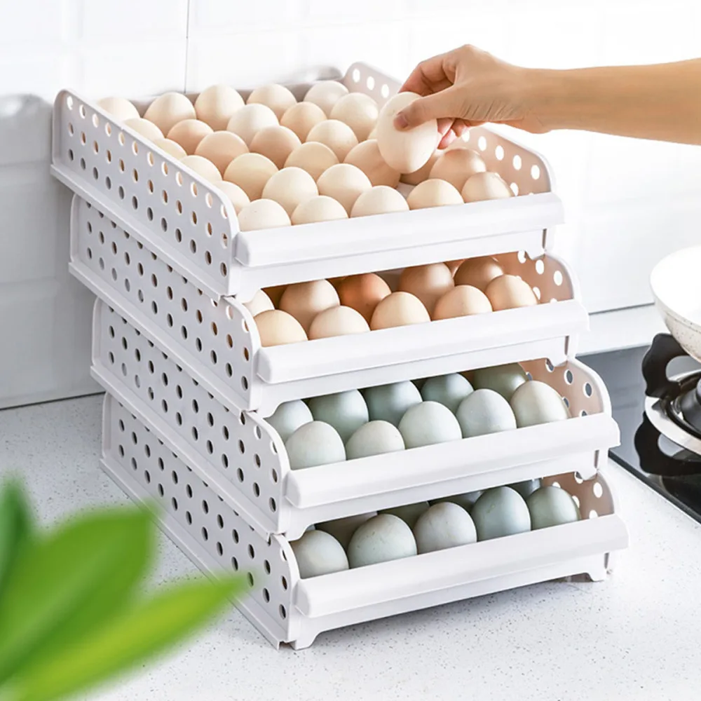 

Stackable Egg Storage Box 30 Grids Egg Container Egg Tray for Home Kitchen (White, Single-layer)