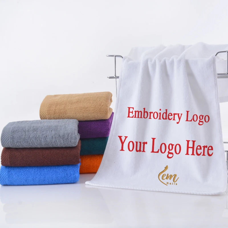 Хлопковое серое полотенце для салона волос банное с вышивкой на заказ
