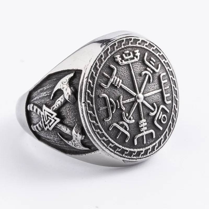 

Vintage Viking Pirate Double Axe Men's Totem Ring Stainless Steel Men Punk Motorcycle Biker Jewelry