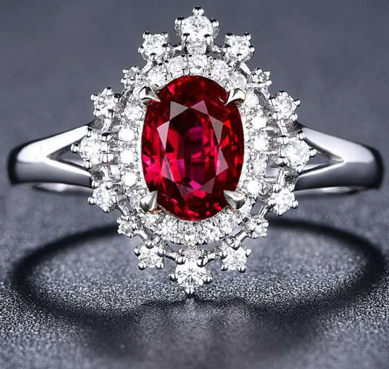 

Fashion Jewelry Rings, Red zircon lace egg ring for lady,