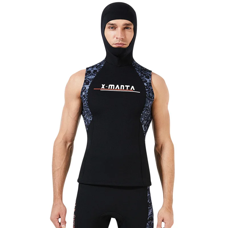 Гидрокостюм с капюшоном неопреновый Топ 3 мм без рукавов молнии для дайвинга