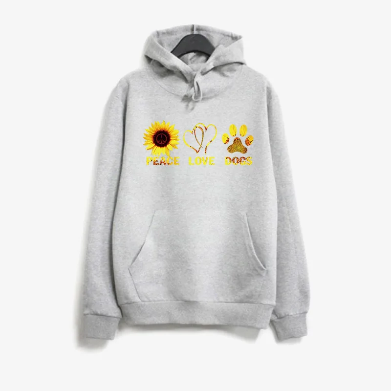 

Peace Love Dogs Printed Hoodies Women Fleece Long Sleeve Loose Sweatshirt with Hat Girls Women Hoodie Pullovers Winter