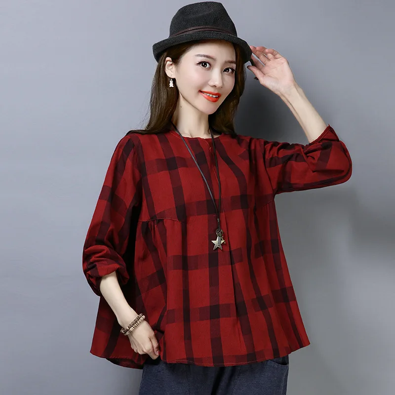 Весна лето 2020 новые красные черные клетчатые женские большие размеры хлопковые