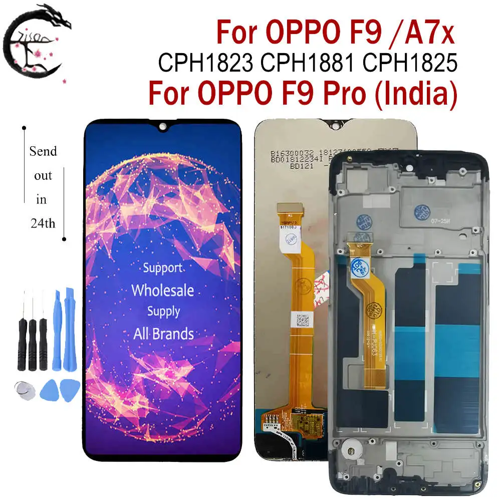 ЖК-дисплей с рамкой для OPPO F9 A7x CPH1823 CPH1881 ЖК-дисплей экран в полной комплектации, ЖК-дисплей с сенсорным дигитайзером в сборе F9 Pro F9pro, индийский дисплей