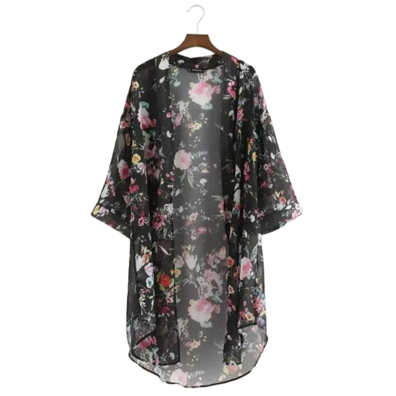 

Boho Vintage Women Floral Loose Shawl Kimono Cardigan Chiffon Coat Cover Up Tops