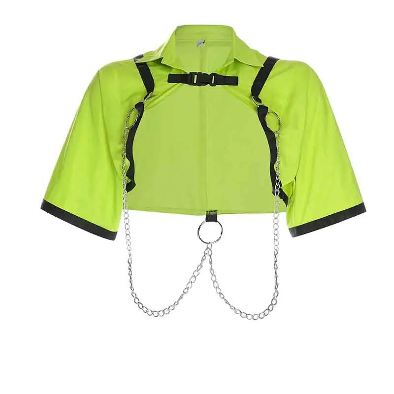 

Sexy Fluorescent Green Short Vest Shawl Women's Nightclub Bar DJ Female Singer Pole Dancing Costume Festival Outfits SL2436