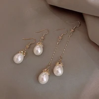 long tassel pearl earrings retro palace temperament elegant goddess royal sister wind earrings round face thin ear jewelry