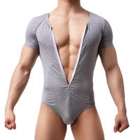 modal undershirts jockstrap men short sleeve zipper fitness bodysuit leotard body bodybuilding singlet corset jumpsuit one piece