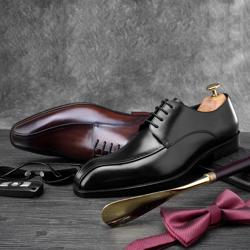 JOSHBERG Luxury Designers Black Man Shoes Genuine Leather Suits Chic Square Toe Men Dress Sapato Oxford Masculino | Обувь