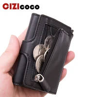 pop up rfid black wallet id card case men rfid button credit card holder high quality metal aluminum auto coin purse