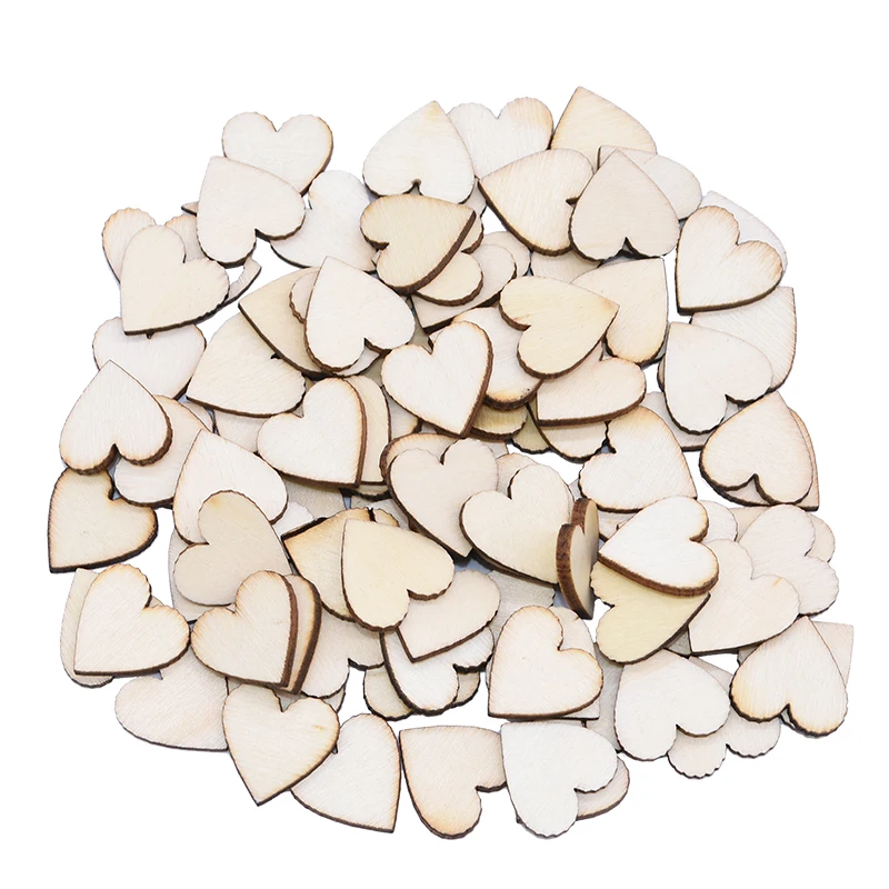 

50/100/200Pcs 10-50mm Heart Shaped Wood Slices DIY Blank Unfinished Discs Craft Wedding Party Home Decor Ornament Embellishments