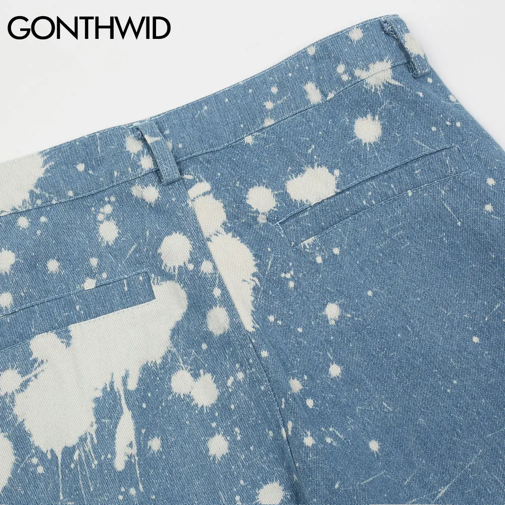 

GONTHWID Jeans Graffiti Ripped Destroyed Hole Denim Pants Streetwear Hip Hop Harajuku Fashion Casual Baggy Trousers Black Blue