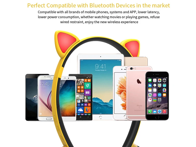 Светодиодный светящийся настоящий беспроводной bluetooth наушники auriculares мультфильм